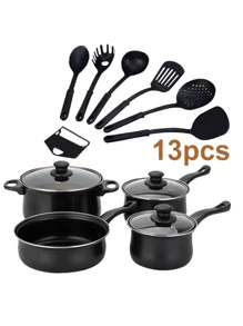 MAXIIZAZAGA Bateria De Cocina 13 Piezas, Acero Antiaderente Ag Box Juego de cocina económico incluye utensilios - Negro - Ver 1