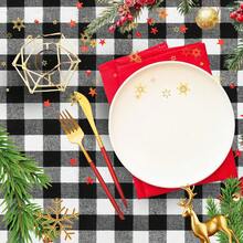 1片聖誕格子桌布,農舍水牛格子桌布,適用於聖誕感恩節萬聖節派對裝飾(黑白格子,56x84英寸)