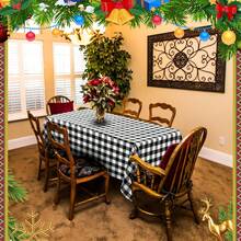 1片聖誕格子桌布,農舍水牛格子桌布,適用於聖誕感恩節萬聖節派對裝飾(黑白格子,56x84英寸)