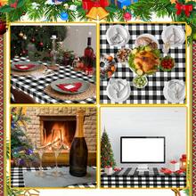 1片聖誕格子桌布,農舍水牛格子桌布,適用於聖誕感恩節萬聖節派對裝飾(黑白格子,56x84英寸)