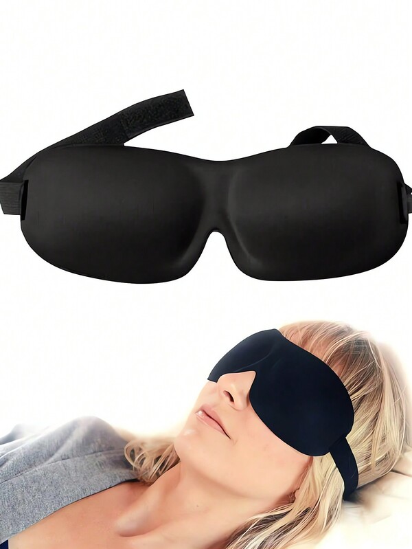 1pc Solid Color Black Eye Cover Minimalist Polyester 3D Eye Mask Modern