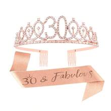2 件/套生日皇冠和生日數字肩帶帶絲帶適合派對、女孩和女士 - 粉色 - 查看 8