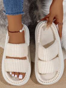 Ladies' Winter White Slippers With Soft Soles, Height Increasing, Suitable For Indoor And Outdoor Wear - Beige - View 1