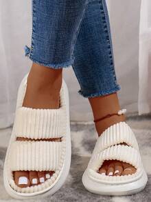 Ladies' Winter White Slippers With Soft Soles, Height Increasing, Suitable For Indoor And Outdoor Wear - Beige - View 4