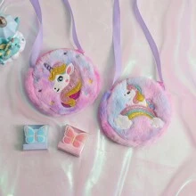 1pc Purple Rainbow Horse & Unicorn Pattern Round Crossbody Bag - Purple - View 4