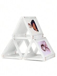 1pc magnetic photo frame, transparent color, ABS material, strong and durable, can store 3-inch photos - multiple photo frames can be assembled into different shapes, full of fun - White - View 6