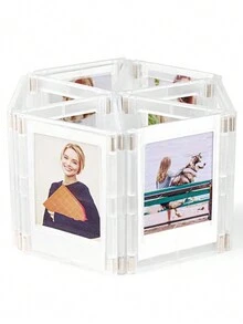 1pc magnetic photo frame, transparent color, ABS material, strong and durable, can store 3-inch photos - multiple photo frames can be assembled into different shapes, full of fun - White - View 7