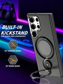 Metallic Bracket Design Semi-Transparent + Sucker + Bracket Phone Case With Hidden Support, Compatible With IPhone 15proma, Samsung S23u - Black - View 7