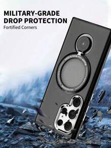 Metallic Bracket Design Semi-Transparent + Sucker + Bracket Phone Case With Hidden Support, Compatible With IPhone 15proma, Samsung S23u - Black - View 6