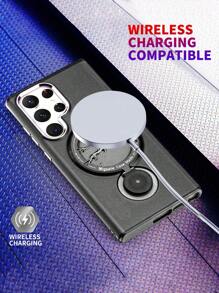 Metallic Bracket Design Semi-Transparent + Sucker + Bracket Phone Case With Hidden Support, Compatible With IPhone 15proma, Samsung S23u - Black - View 4