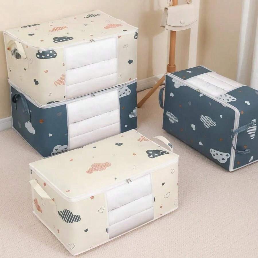 1 Pieza Bolsa De Almacenamiento Plegable Para Edredón Grueso Con Mango, Cremallera Y Ventana Visual Para La Organización De Ropa Y Armario (azul Oscuro) - Azul marino - Ver 1