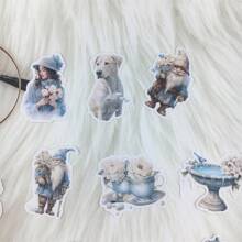 復古手工製作的冬季藍色花園花卉設計裝飾貼紙,適用於diy相冊、日記和專輯 - 黑色 - 查看 6