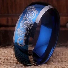 Mysterious Doctor Ring Wedding Ring Men Mysterious Doctor Ring Women Mysterious Doctor Ring Men 8MM Signature Blue Dome Silver Edge Stainless Steel Ring, - Blue - View 1