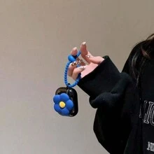 1 Piece Blue Flower Earphone Case Compatible With Airpods - Black - View 2