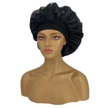 緞質禮帽，帶有彈性綁帶和可調節肩帶，睡眠緞質禮帽，針對女性長卷髮和大辮子設計的有彈性綁帶，帶蝴蝶結