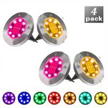 4pcs/8pcs Color Changing Solar Ground Lights, 8 LED Solar Outdoor Lights Landscape Lighting, Multicolor Solar Disk Lights, Waterproof Disc Puck Lights For Pathway Garden Yard Lawn Walkway Decor - Silver - View 3