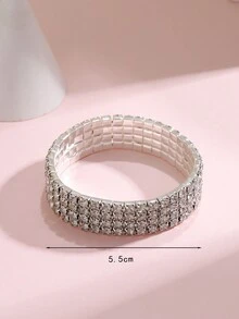 1入時尚彈性多層鑽石手鍊,適用於女性日常穿著 - 銀色 - 查看 4