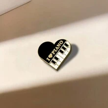 1個創意英文字母i Love Piano設計的黑白鍵形胸針,啟發式胸章,適用於背包、衣服配飾 - 金黃色 - 查看 1