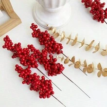 10入組人造紅莓枝、冬青枝,掛花假花花束、家用桌面裝飾 - 紅色 - 查看 4