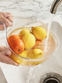 1pc Multi-Functional Kitchen Rice Washing & Straining Basket With Handle, Fruit Tray And Vegetable Drainer For Home Use - Transparent White - View 1