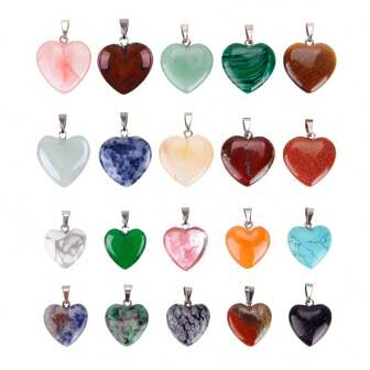 10 Pcs Random Heart Shaped Stone Pendant Charms Crystal Chakra Beads For DIY Necklace Jewelry Making. Valentines