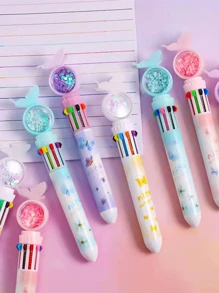 4pcs Butterfly & Sequin Decor Ballpoint Pen - Multicolor - View 2
