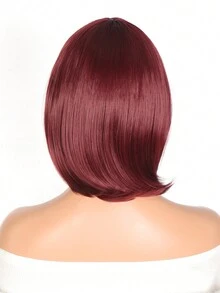 女士假髮帶瀏海合成直髮假髮女酒紅色肩髮黑髮根女孩日常使用角色扮演 - 酒紅色 - 查看 4