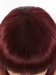 女士假髮帶瀏海合成直髮假髮女酒紅色肩髮黑髮根女孩日常使用角色扮演 - 酒紅色 - 查看 5