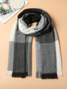 Elegant 1pc Women Color Block Women Scarf, Short Fringe Knit Scarf, Suitable For Fall And Winter
