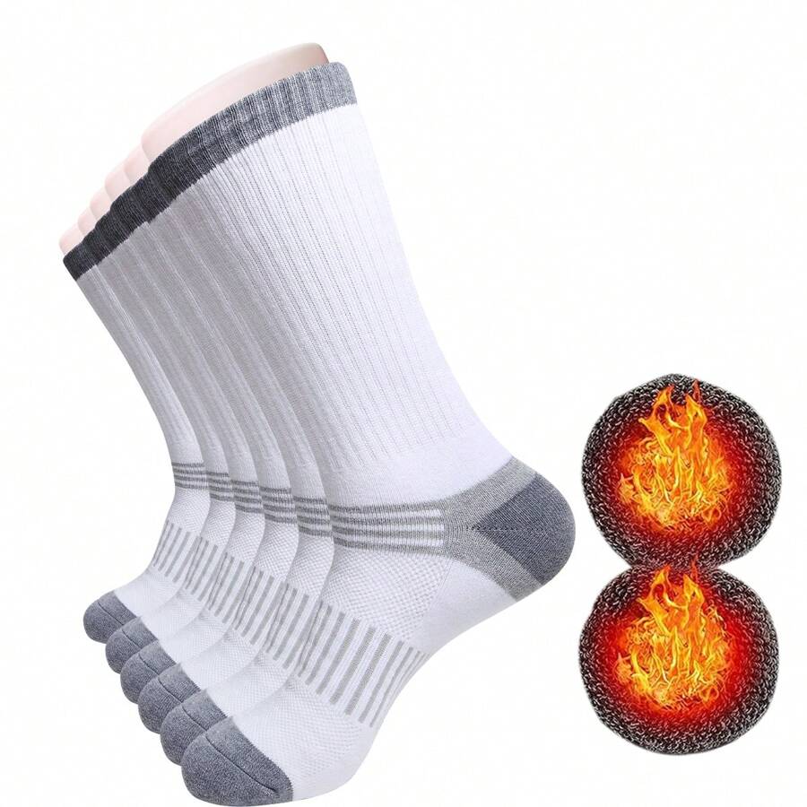 6雙男式超柔軟保暖徒步襪,全罩匹配,厚實重量級防寒靴襪,適用於戶外運動,跑步,冬季 - 白色 - 查看 1