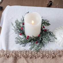 1pc Decorative Wreath For Candle Holders/Table Centerpieces With Faux Pine Needle & Flower, For Party Or Table Atmosphere Decoration Gifts Birthday Graduation