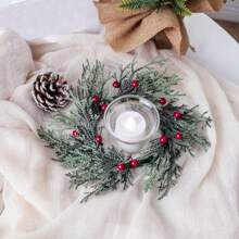 1pc Decorative Wreath For Candle Holders/Table Centerpieces With Faux Pine Needle & Flower, For Party Or Table Atmosphere Decoration Gifts Birthday Graduation
