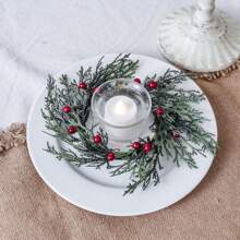 1pc Decorative Wreath For Candle Holders/Table Centerpieces With Faux Pine Needle & Flower, For Party Or Table Atmosphere Decoration Gifts Birthday Graduation