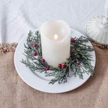 1pc Decorative Wreath For Candle Holders/Table Centerpieces With Faux Pine Needle & Flower, For Party Or Table Atmosphere Decoration Gifts Birthday Graduation