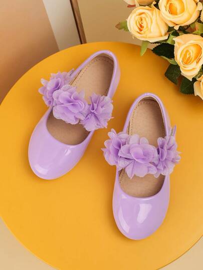 2025 Fashionable Solid Color Flower Painted Leather Round Toe Non-Slip Flat Casual Princess Shoes, Suitable For All Seasons