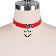 1 Miếng Đỏ  Châu Âu và Châu Mỹ Cô gái Goth hiện đại Đơn giản chất liệu da PU Vòng đeo cổ Với Mặt dây chuyền trái tim , Có thể điều chỉnh Và Thích hợp Đối với phụ nữ Mặc hàng ngày - Đỏ - Xem 3