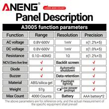 Aneng A3005數字專業電錶筆測試儀,電壓表,直流電壓表,活零線檢測器,蜂鳴器歐姆測試儀工具 - 黑色 - 查看 8