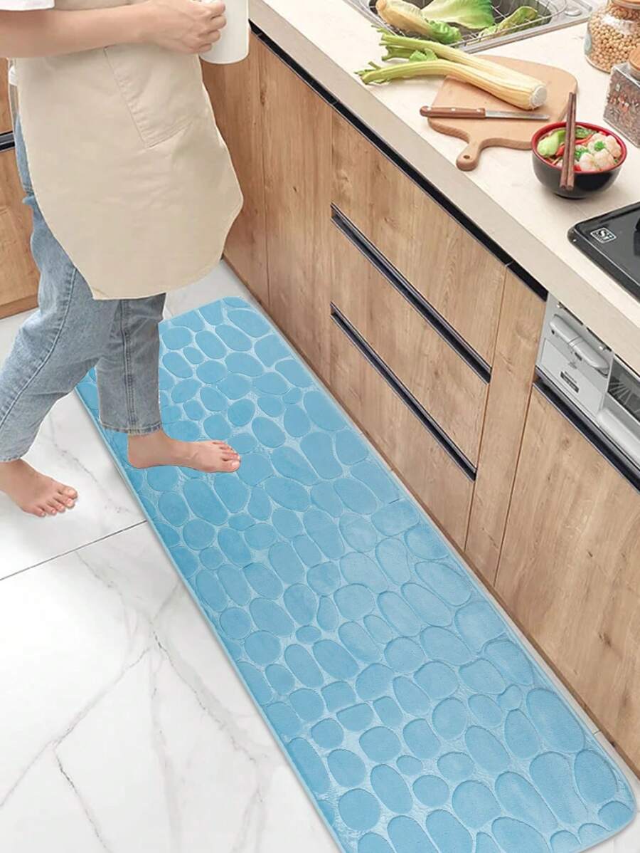 1 Miếng Flan mềm Màu xanh Bầu trời Đá cuội Thảm , Không trượt Đáy , Thích hợp Đối với Phòng khách , Phòng ngủ , Phòng tắm - Những viên sỏi dài màu xanh da trời - Xem 1