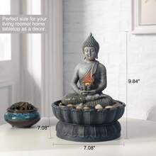 Haobos Indoor Zen/Meditation Sitting Buddha Fountain With Lotus & Led Light And River Rocks, Great For Gift And Peaceful Atmosphere - Grey - View 5