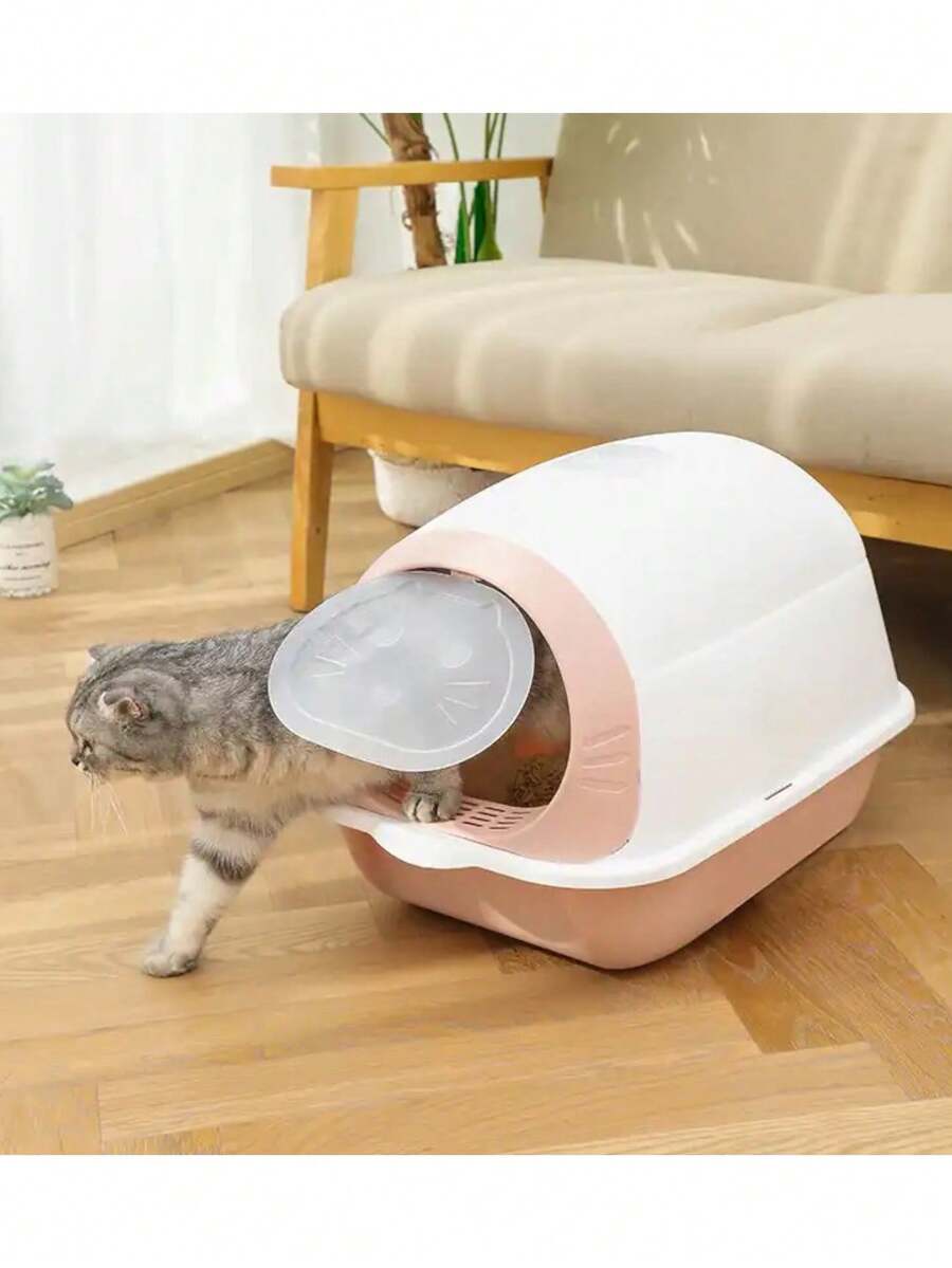 Cat Litter Box With Lid. Completely Closed Cat Litter Box With Scoop. Colors To Choose From. - 粉色 - 查看 1