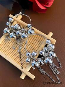 1pair Oversized Tassel Dangle Earrings For Women - Silver - View 5