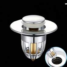 1入組通用洗手間水槽塞子,防堵塞排水塞,按壓式肥皂盤塞,多功能彈出式水槽塞,適用於家庭洗手間,洗手間排水裝置,上彈排水芯,洗手盆,濾水排水口,帶按壓和濾網籃 - 銀色 - 查看 5