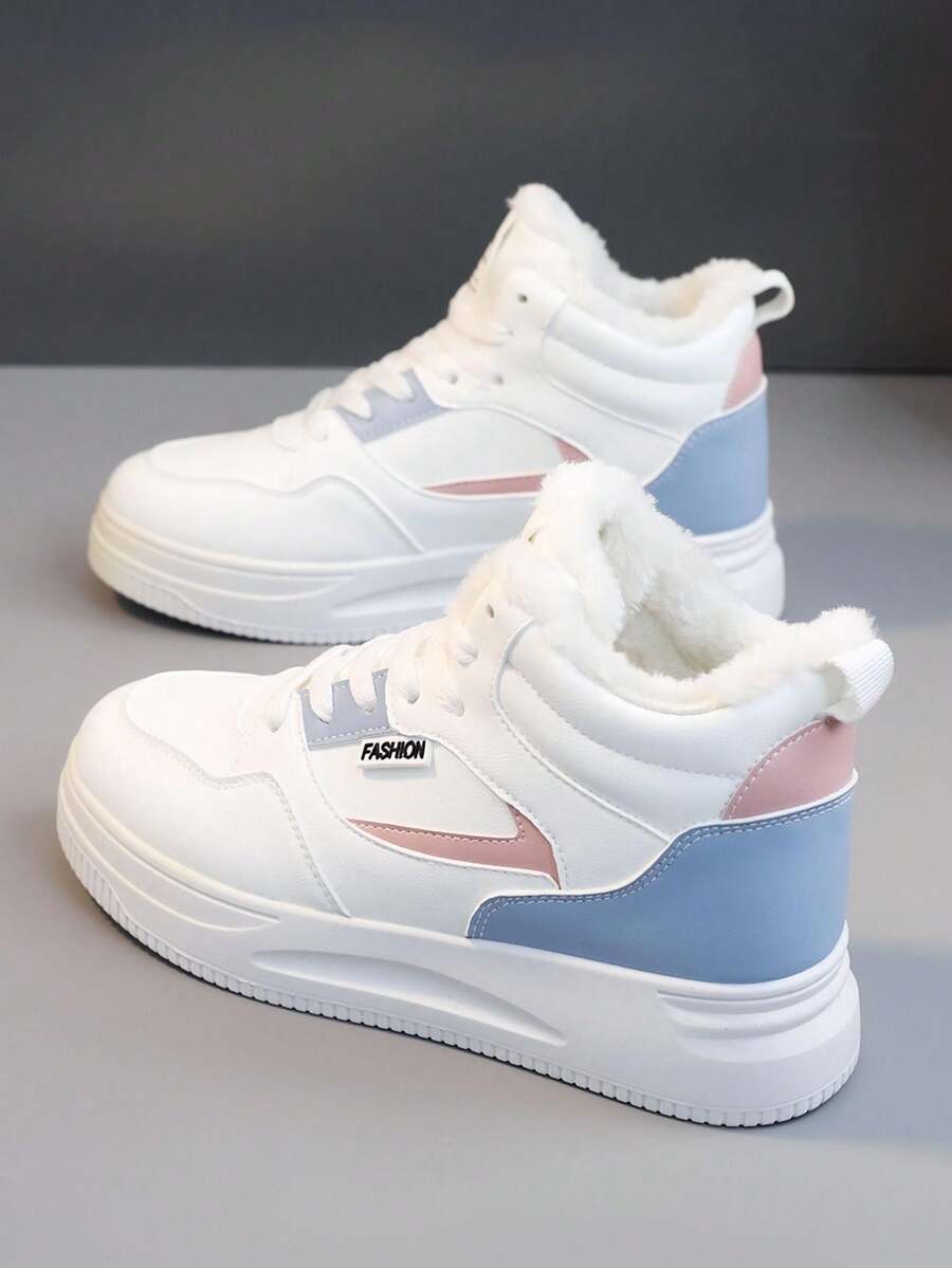 Fashionable Women's Snow Boots, 2023 New Arrivals, Winter, Thicken & Warm, Inner Heightening, Thick Rubber Sole, Versatile, Casual White Sneakers & Sports Shoes For Student - Blue and White - View 1