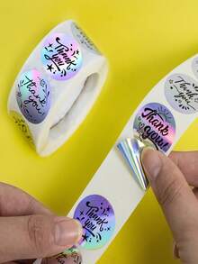 500pcs/Roll Holographic Thank You Stickers Series 2, Pp Roll Sticker, 1 Inch Adhesive Label Seal Sticker - Multicolor - View 6