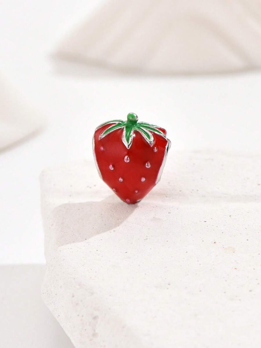 1 Pieza Atractiva Cuentas Rojas Con Diseño De Fresa Para La Fabricación De Brazaletes Y Collares Diy