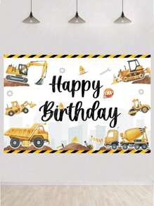1 件 150*100 厘米黄色工程车风格生日背景布，生日派对背景装饰用品横幅，圣诞节 - 彩色 - 查看 1