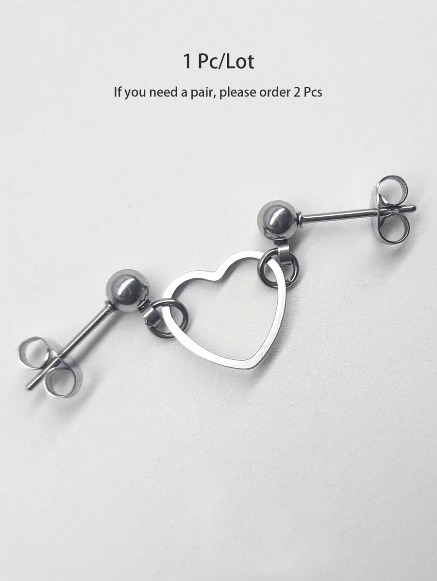 1 Miếng Mạ bạc Giường đôi tiêu chuẩn Pierced Thép không gỉ Hoa tai Với Hình trái tim Vật rủ xuống - Bạc - Xem 1