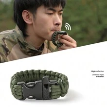 1pc Outdoor 4-In-1 Survival Mountaineering Paracord Bracelet With Whistle, Compass And Survival Guide, No Firestarter Included Camping Camping Stuff