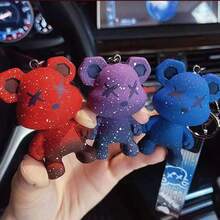 1pc Creative Color Changing Bear Doll Keychain, Fashion Couples Car Keyring Pendant - Blue - View 2