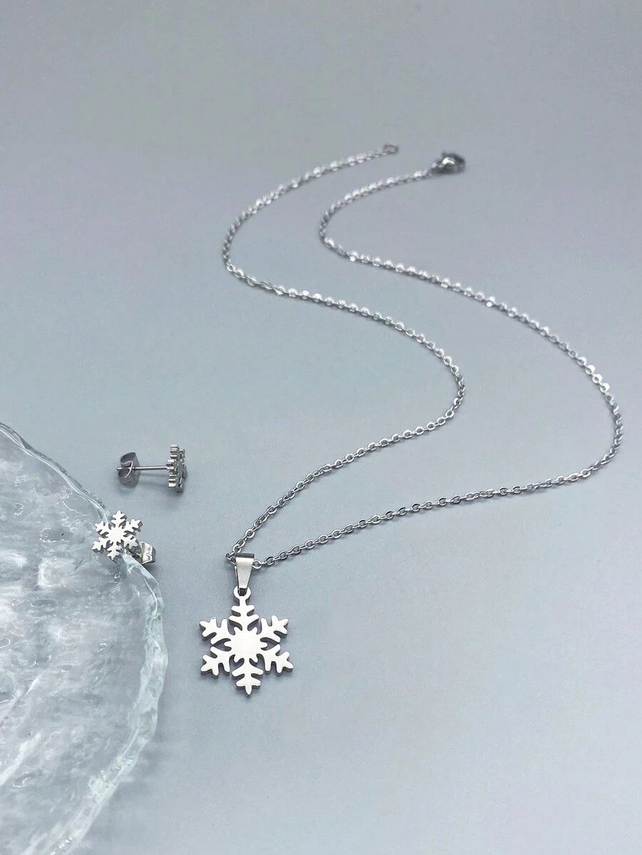 3入組雪花項鍊和耳環 - 銀色 - 查看 1